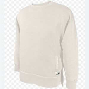 Southern Fried Cotton Sweatshirt Crew Neck Split Hem Small Cream